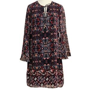 Vince Camuto Dress Size 6 Semi Sheer Lined Long Flutter Sleeves Boho Floral